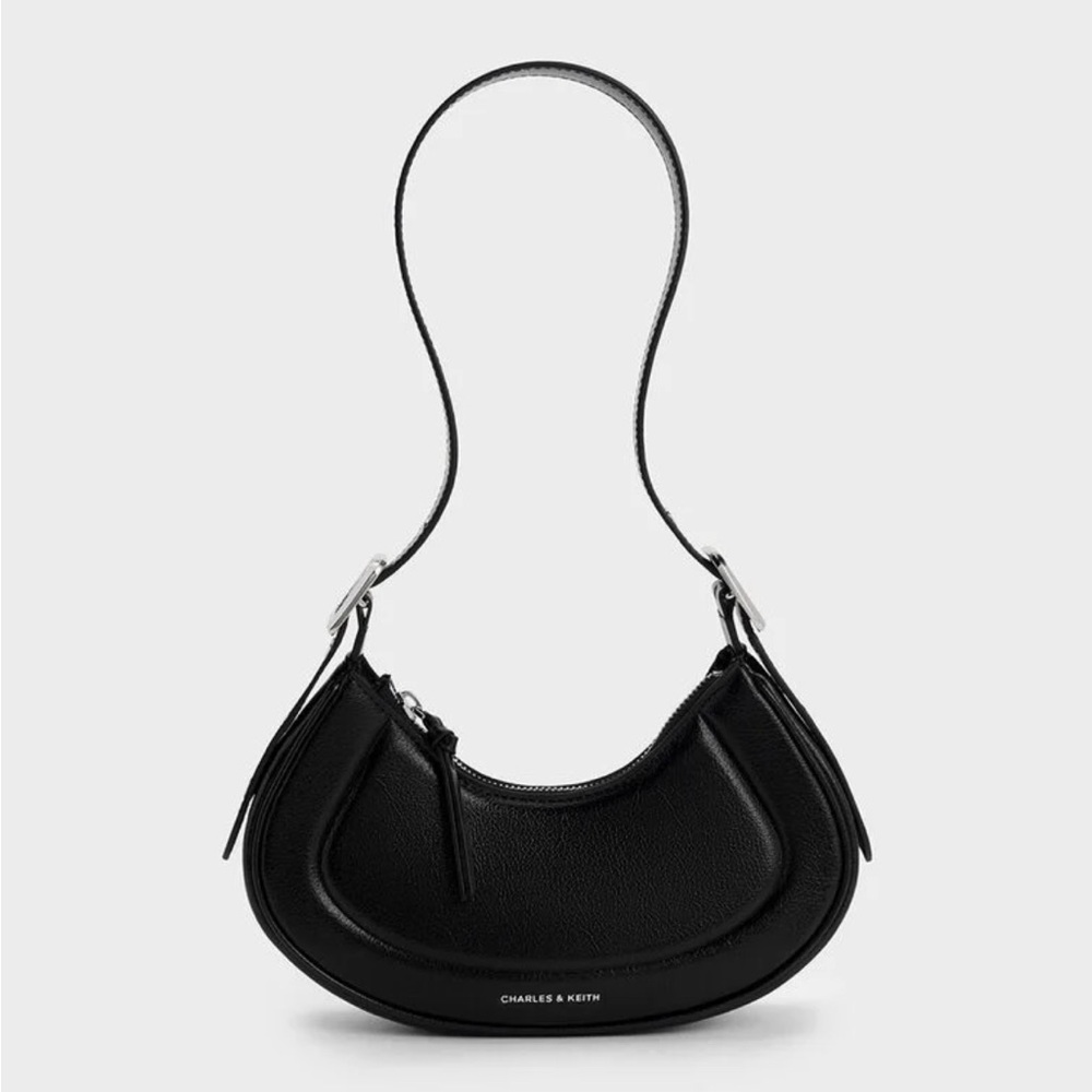 Charles & Keith Petra Curved Shoulder Bag - Noir